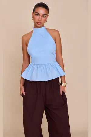PRETTYLITTLETHING Cotton Highneck Backless Long Top