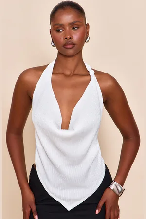 PRETTYLITTLETHING Textured Knot Detail Cowl Neck Top