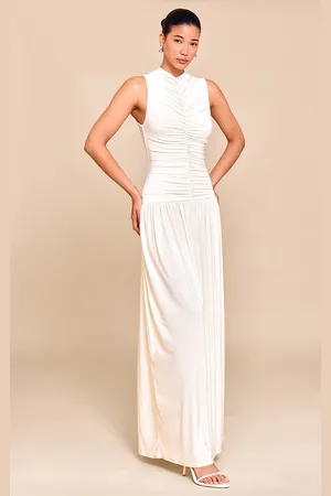 PRETTYLITTLETHING Double Layer Soft Touch Drop Waist Ruched Maxi Dress