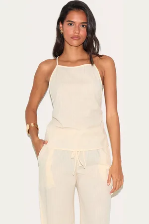 PRETTYLITTLETHING Textured Boatneck Tie Back Top