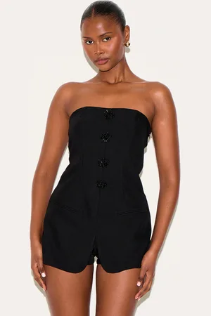 PRETTYLITTLETHING Beaded Button Detail Tailored Playsuit