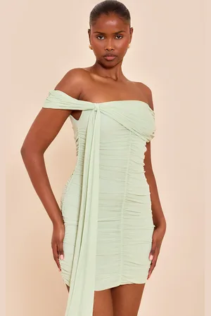PRETTYLITTLETHING Mesh Lined Bardot Mini Dress