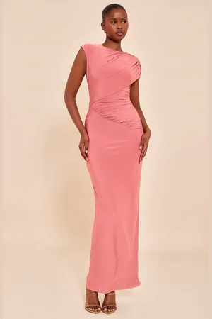 PRETTYLITTLETHING Double Layer Slinky Off Shoulder Drape Maxi Dress