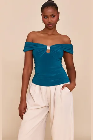 PRETTYLITTLETHING Double Layer Slinky Trim Detail Bardot Long Top