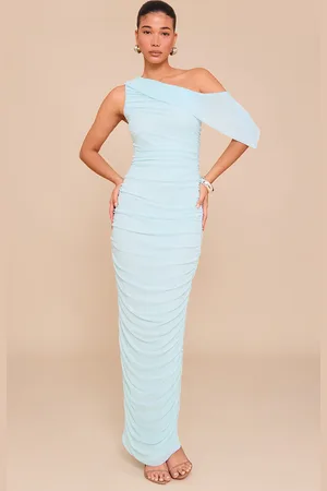 PRETTYLITTLETHING Mesh Overlay One Shoulder Ruched Maxi Dress