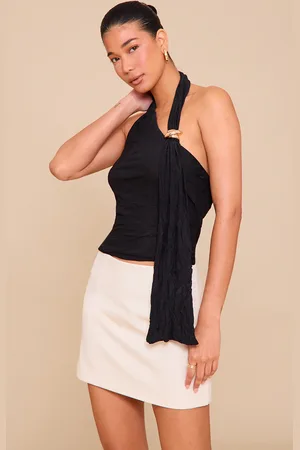 PRETTYLITTLETHING Double Layer Crinkle Mesh Drape Detail Long Top