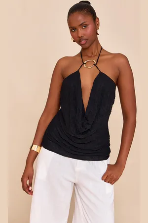 PRETTYLITTLETHING Double Layer Crinkle Mesh Trim Cowl Neck Long Top