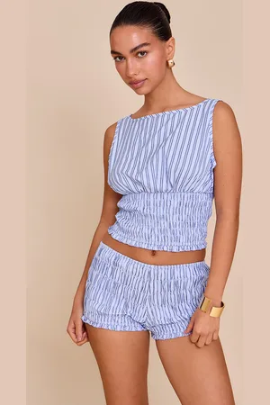 PRETTYLITTLETHING Striped Shirred Waist Top