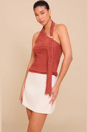 PRETTYLITTLETHING Double Layer Crinkle Mesh Drape Detail Long Top