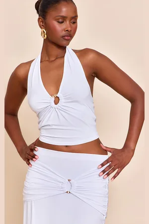 PRETTYLITTLETHING Gold Front Ring Detail Halterneck Top