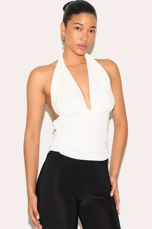PRETTYLITTLETHING Burnout Mesh Halter Neck Long Top