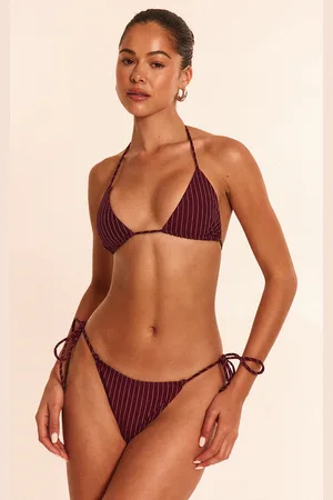 PRETTYLITTLETHING Pinstripe Tie Side Bikini Bottom