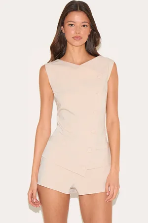 PRETTYLITTLETHING Tailored Woven Asymmetric Button Detail Playsuit