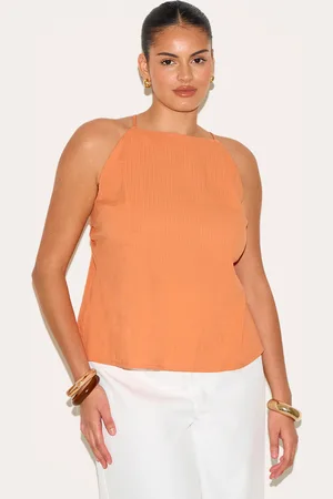 PRETTYLITTLETHING Plus Textured Boatneck Tie Back Top