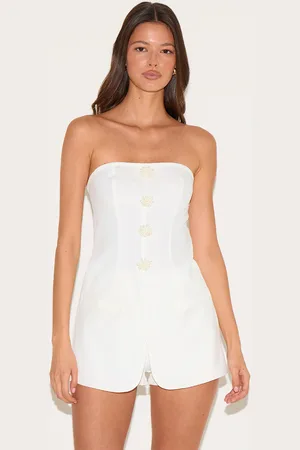 PRETTYLITTLETHING Beaded Button Detail Tailored Playsuit