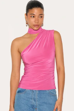 PRETTYLITTLETHING Fuchsia Double Layer Neck Detail Ruched Detail Long Top