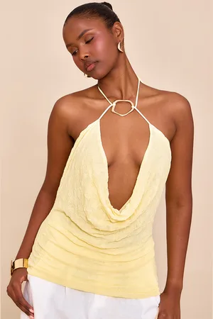 PRETTYLITTLETHING Double Layer Crinkle Mesh Trim Cowl Neck Long Top