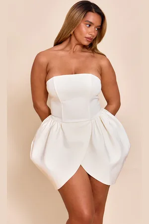 PRETTYLITTLETHING Shape Woven Bandeau Tulip Mini Dress