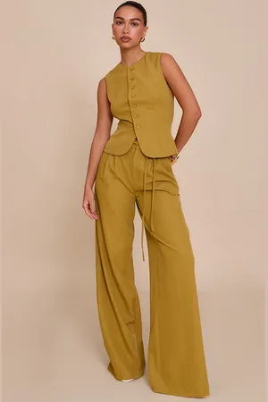 PRETTYLITTLETHING Deep Tailored Tie Detail Woven Wide Leg Pants