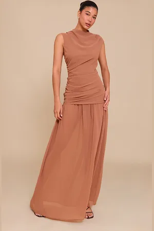 PRETTYLITTLETHING Chiffon Ruched Dropped Waist Sleeveless Maxi Dress