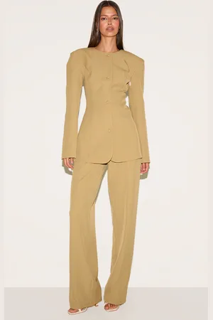 PRETTYLITTLETHING Deep Tailored Wide Leg Split Hem Pants