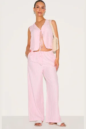 PRETTYLITTLETHING Petite Striped Woven Wide Leg Pants