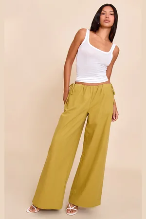 PRETTYLITTLETHING Premium Linen Side Tie Detail Wide Leg Pants