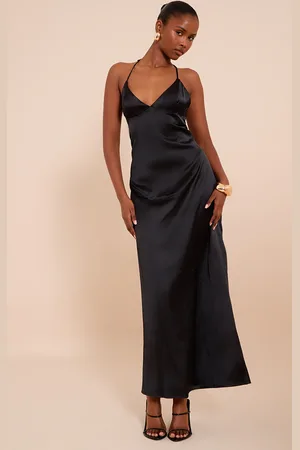 PRETTYLITTLETHING Satin Lace Up Back Maxi Slip Dress