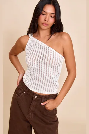 PRETTYLITTLETHING Textured Knot Detail One Shoulder Long Top