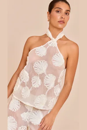 PRETTYLITTLETHING Petite Sheer Shell Applique Knot Detail Top