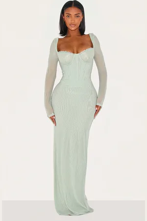 PRETTYLITTLETHING Shape Mesh Lace Insert Corseted Maxi Dress