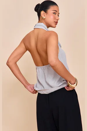 PRETTYLITTLETHING Linen Blend Cowl Neck Backless Long Top