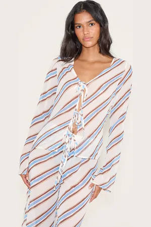 PRETTYLITTLETHING Stripe Tie Detail Floaty Long Top