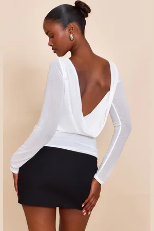 PRETTYLITTLETHING Stretch Chiffon Cowl Back Long Sleeve Top
