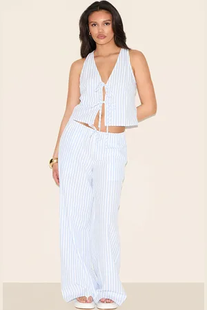 PRETTYLITTLETHING Striped Tie Waist Straight Leg Pants