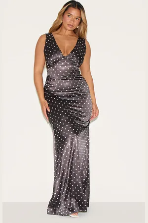 PRETTYLITTLETHING Shape Satin Polka Dot Plunge Front Maxi Dress