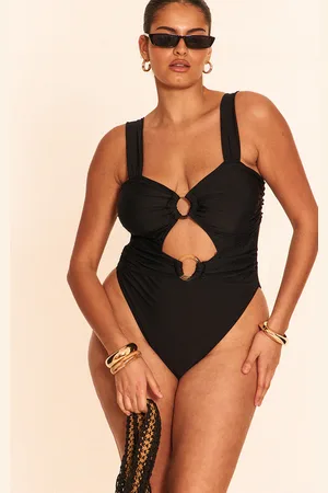 PRETTYLITTLETHING Plus O Ring Ruched Cut Out Swimsuit