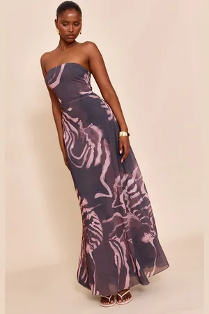 PRETTYLITTLETHING Abstract Printed Chiffon Bandeau Maxi Dress