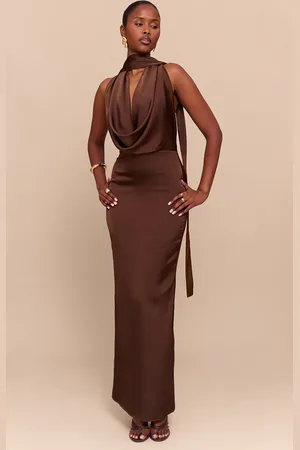 PRETTYLITTLETHING Satin Cowl Neck Drape Maxi Dress