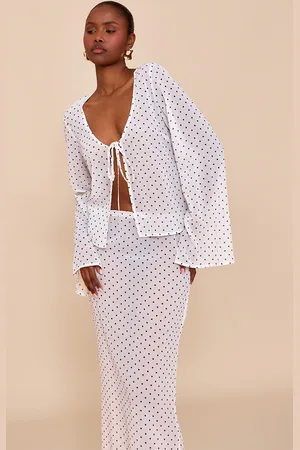 PRETTYLITTLETHING Sheer Polka Dot Long Sleeve Button Up Top