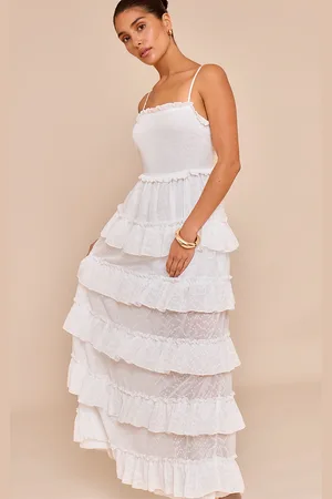 PRETTYLITTLETHING Petite Frill Textured Tiered Maxi Dress