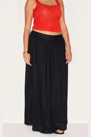 PRETTYLITTLETHING Plus Cotton Pleated Maxi Skirt
