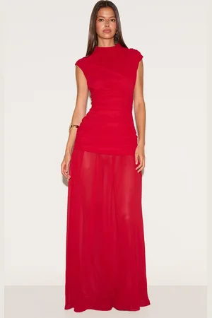PRETTYLITTLETHING Chiffon Ruched Dropped Waist Sleeveless Maxi Dress
