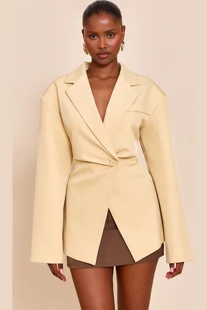 PRETTYLITTLETHING Butter Cream Tailored Cinched Waist Blazer