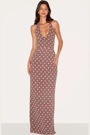 PRETTYLITTLETHING Chiffon Polka Dot Printed Plunge Neck Maxi Dress