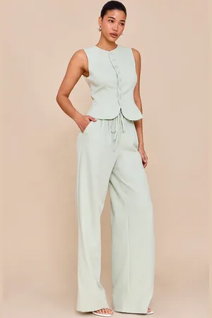 PRETTYLITTLETHING Tailored Tie Detail Woven Wide Leg Pants