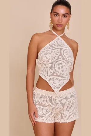 PRETTYLITTLETHING Textured Embroidered Mid Rise Mini Shorts