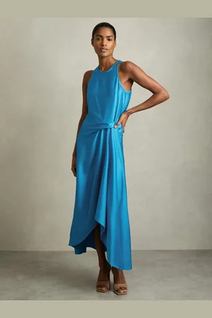 Reiss Micah Satin Drape Tuck Midi Dress