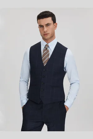 Reiss Klink Wool Check Single Breasted Slim Fit Waistcoat