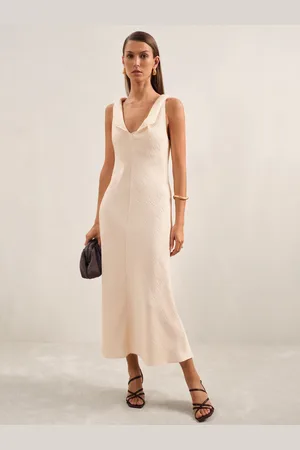Reiss Kiera Textured Drape-Neck Midi Dress